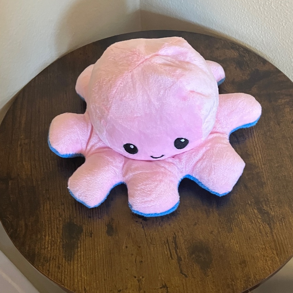 Reversible Pink Plush Octopus with Blue Trim